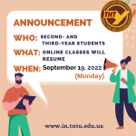 Online classes will resume on Monday, 19 September 2022