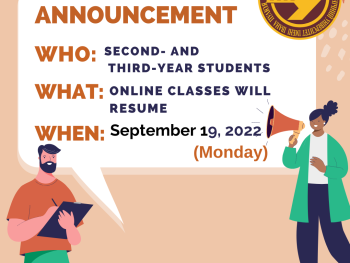 Online classes will resume on Monday, 19 September 2022