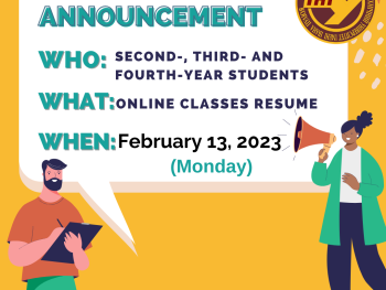 Online classes will resume on Monday 13 February 2023