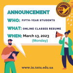 Online classes resume on Monday 13 March 2023